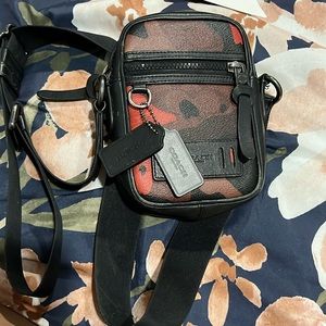 COACH Terrain Crossbody Signature Canvas Camo Print Oxblood Gunmetal
